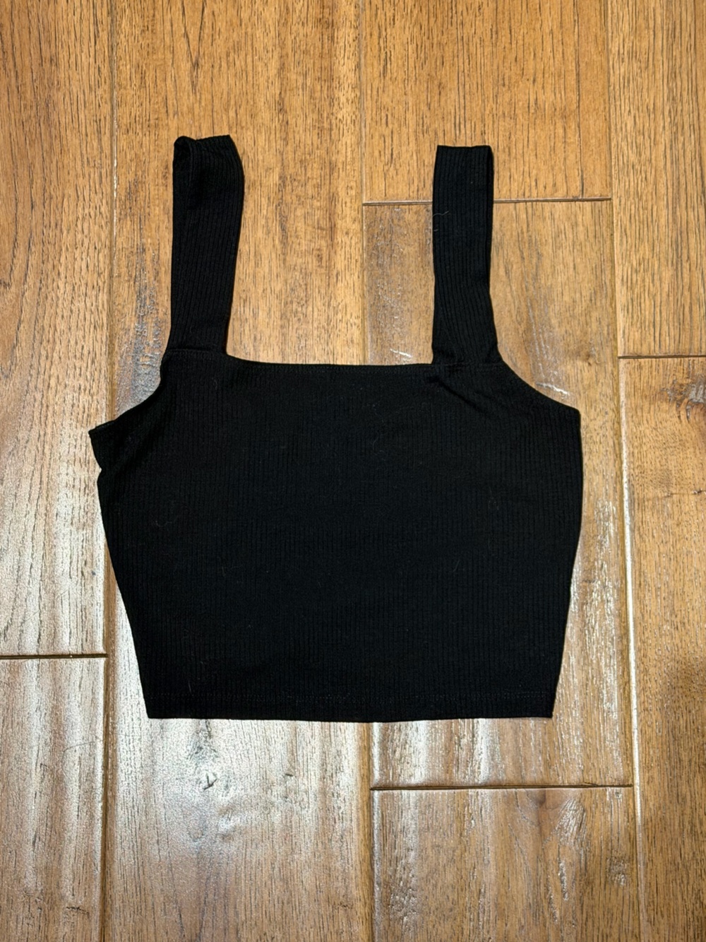 American Eagle Outfitters Black Ribbed Square-Neck Cropped Tank